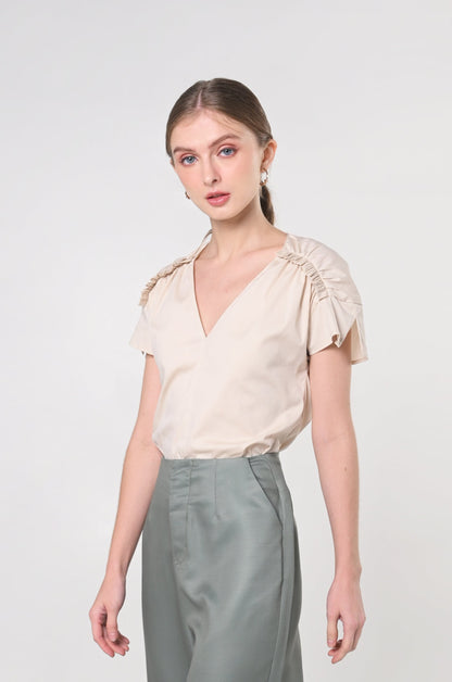 Secret Garden Jenn Short Sleeve Top (Beige)