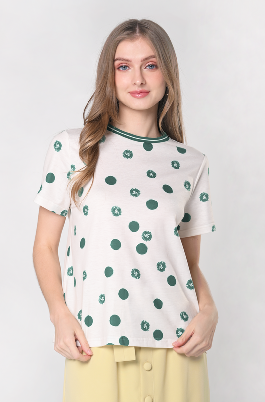 Wonderland Karou Short Sleeve Shirt Top (Cream/Green)