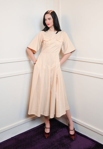 Holiday 2025 Jengga Short Sleeve Dress  (Beige)