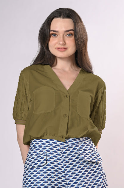 Voyage Honore Short Sleeve Top (Olive)