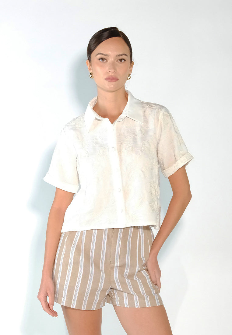 Sari- Sari Calado Short Sleeve Top (Off-white)