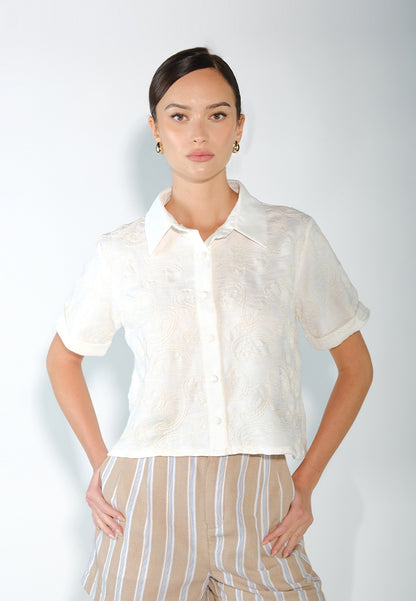 Sari- Sari Calado Short Sleeve Top (Off-white)