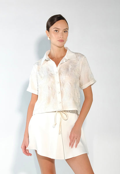 Sari- Sari Calado Short Sleeve Top (Off-white)