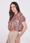 Camp Darya Short Sleeve Shirt Top (Printed Brown)